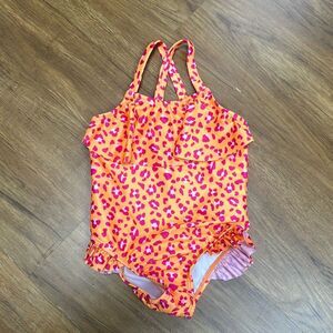 Wonder Nation orange with pink leopard print swimsuit Sz 2T